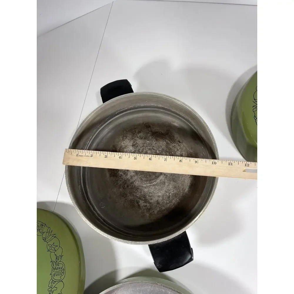 2 x Wear-Ever Registered Aluminum Green Enamel 5 QT Stock Pot +Fry Dia Pot +lids